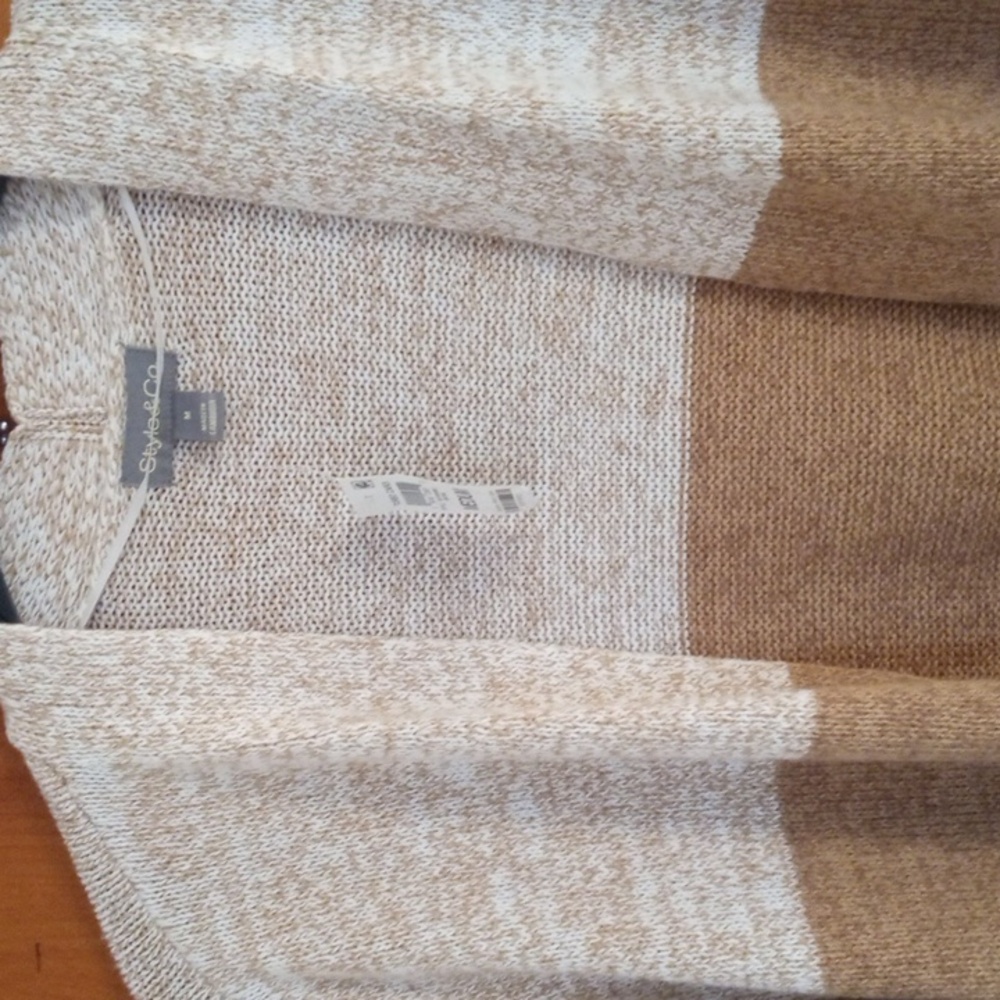 Style And Co Colorblock Open Front Cardigan Earrh Colors Medium New With Tag - Picture 2 of 6